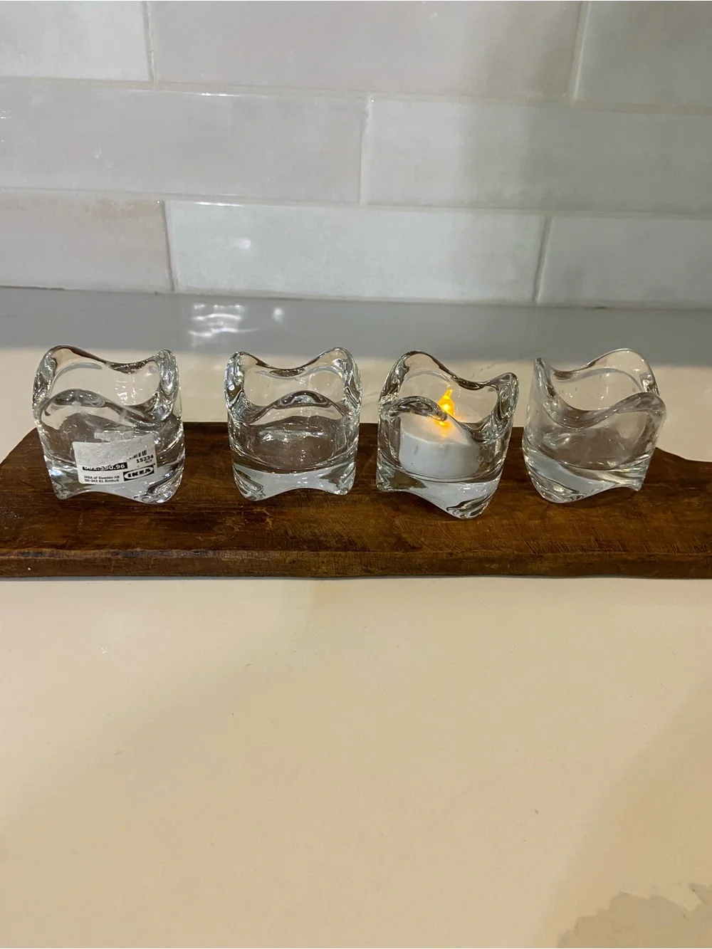 IKEA Clear Glass Tea Light Holders with Wavy Square Design - Clear